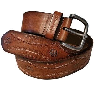 Jimmy Z Brown Leather Floral Tooled Embossed Belt Wmns L Rustic Western Boho